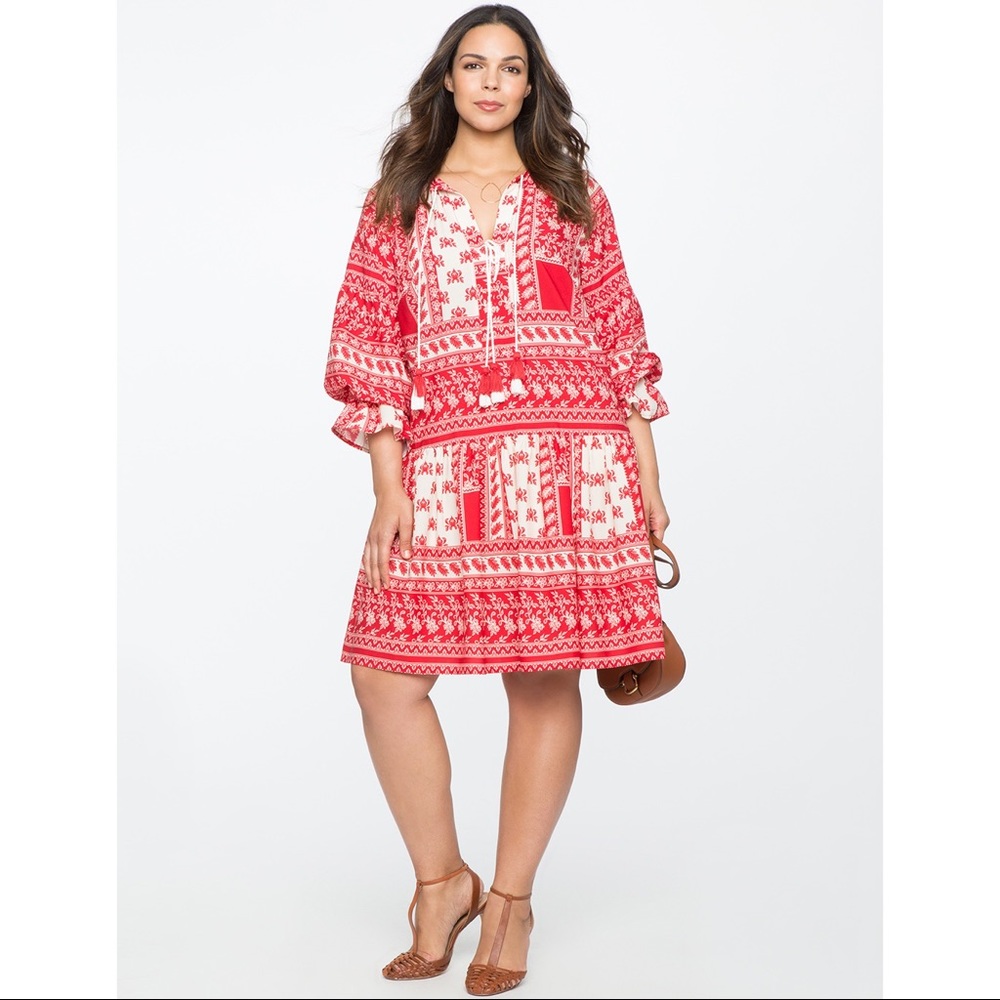 ELOQUII Gathered Sleeve Boho Dress Plus Size 20 - Picture 2 of 8